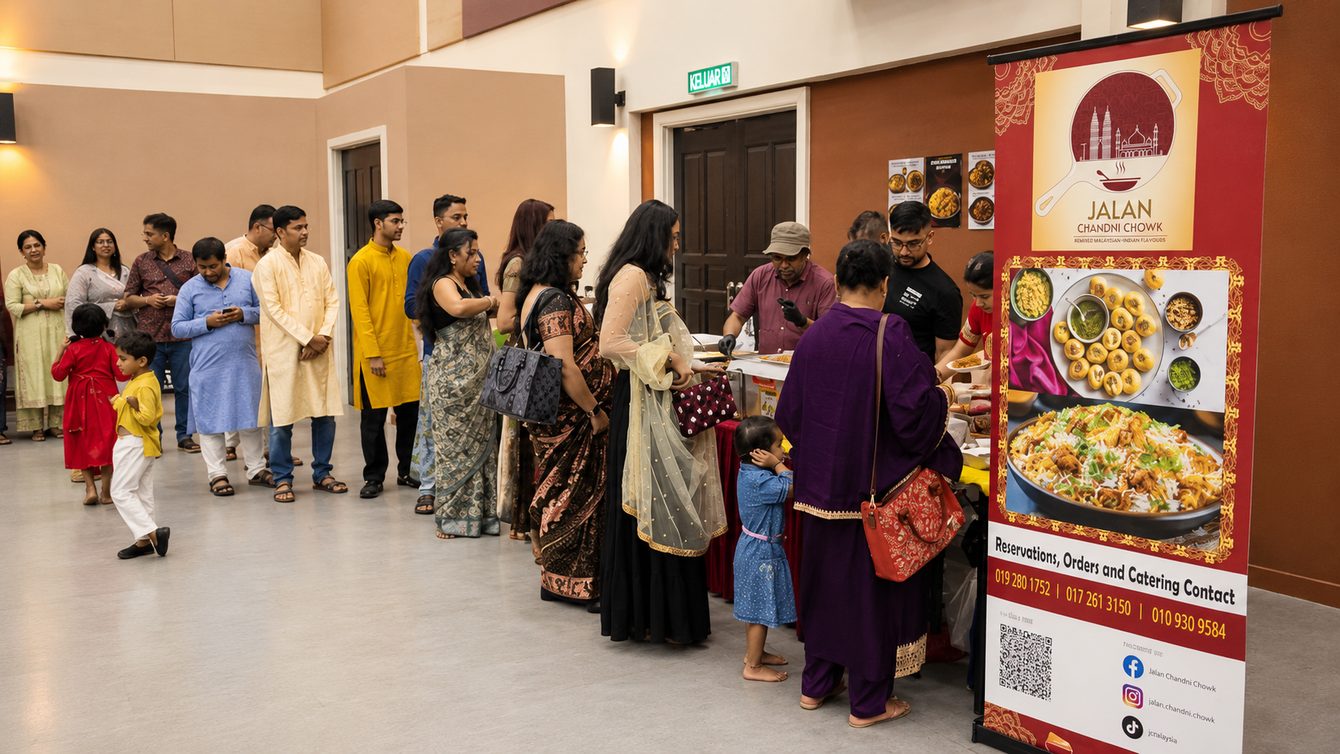 Guests at a Jalan Chandni Chowk Indian catering event in Kuala Lumpur